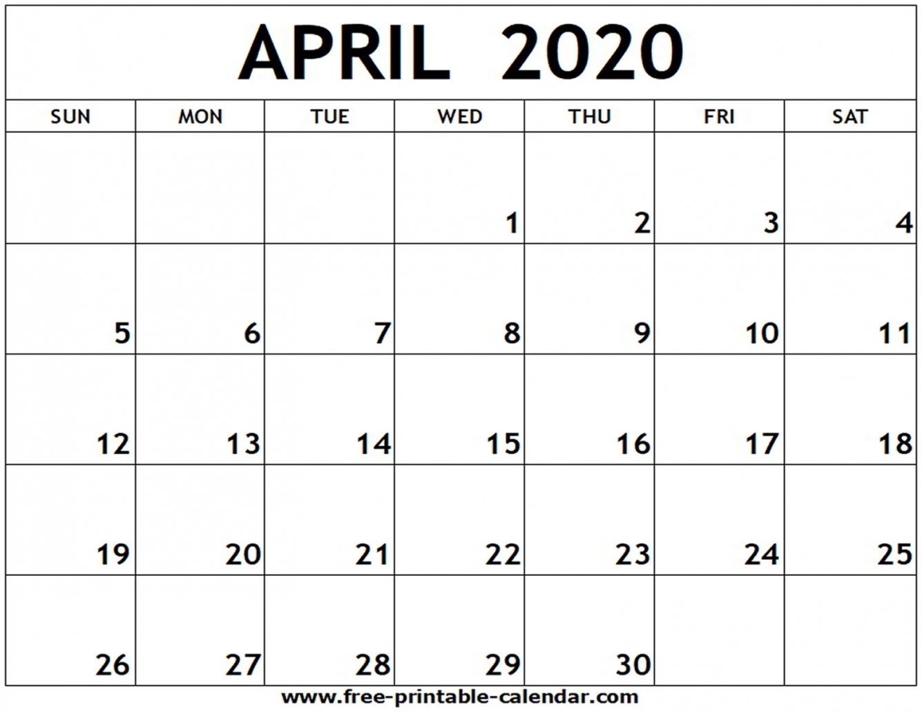 April Printable Calendar 2020