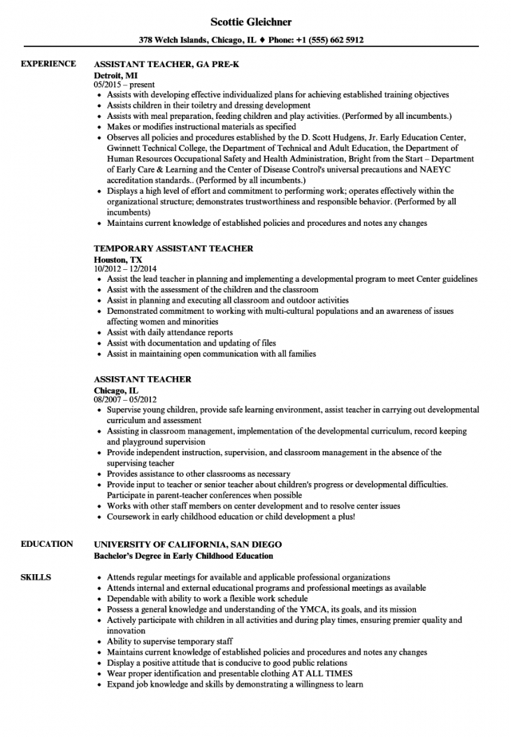 Assistant Teacher Resume Examples