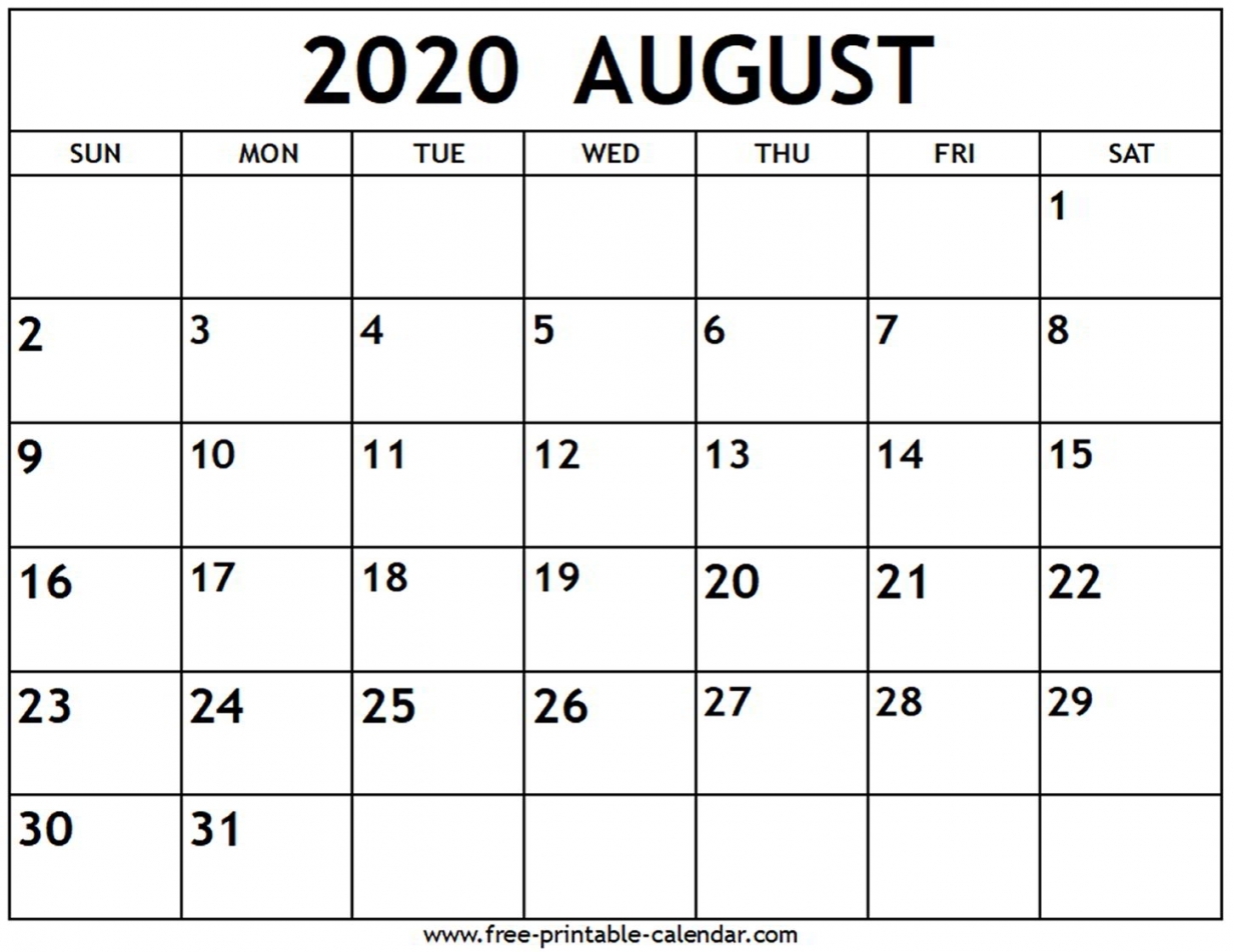 August 2020 Printable Calendar