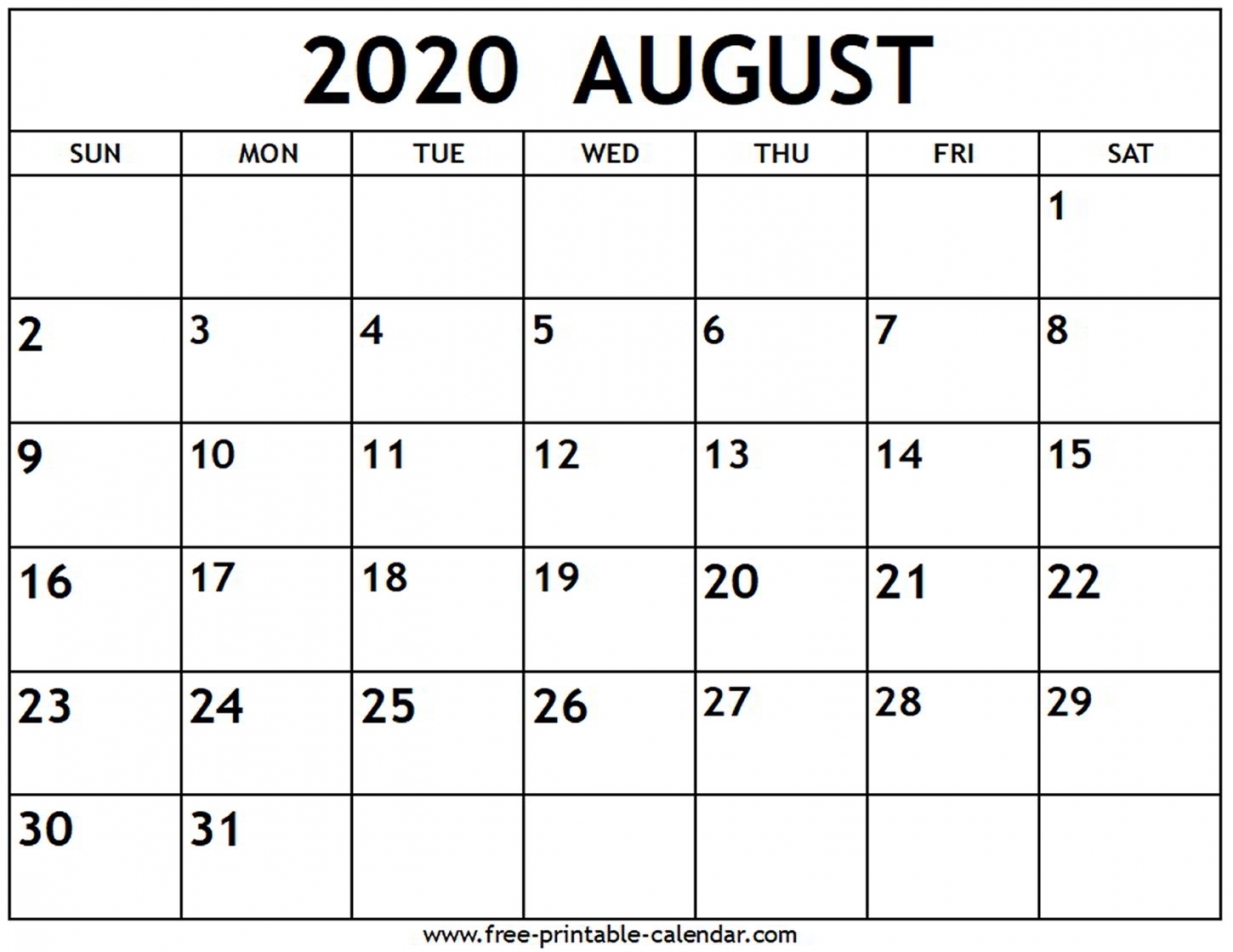 August Calendar Printable 2020 August Calendar Printable 2020