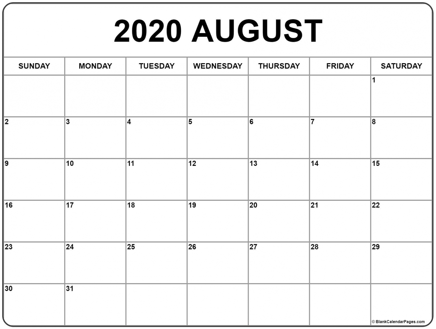 August Calendar Printable 2020 August Calendar Printable 2020