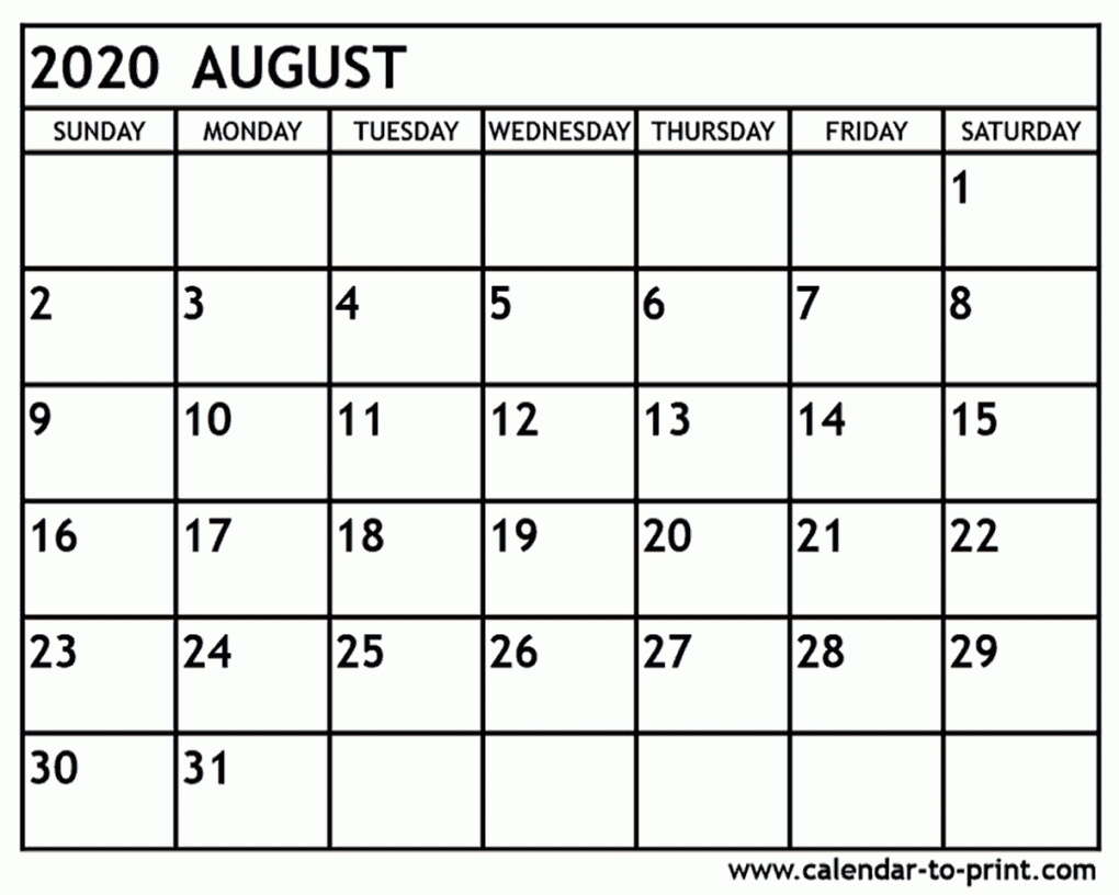 August 2020 Calendar Printable August 2020 Calendar Printable