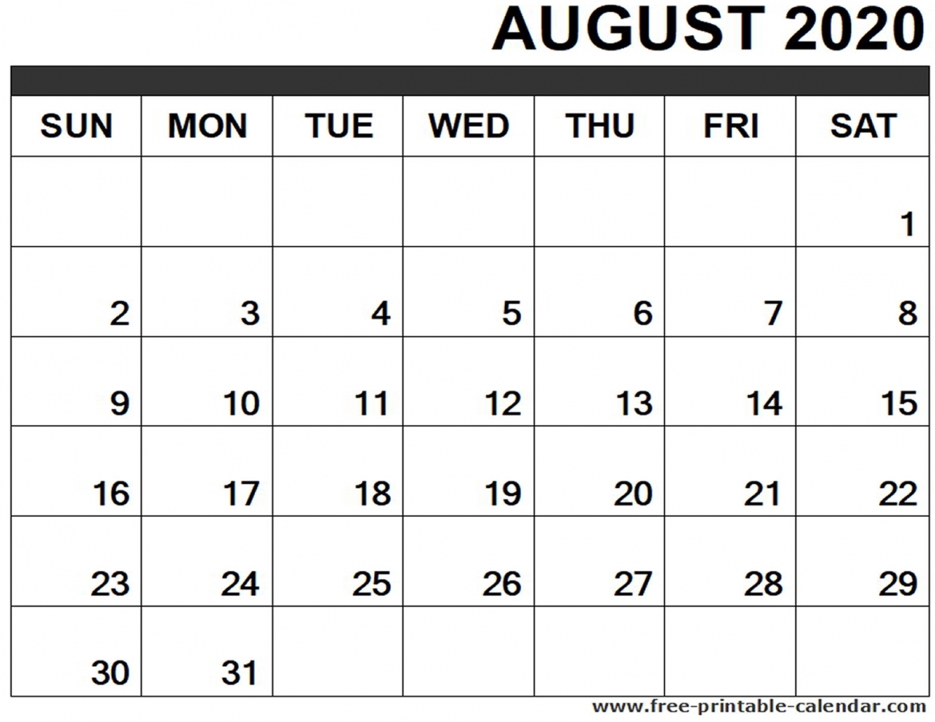 August 2020 Printable Calendar August 2020 Printable Calendar