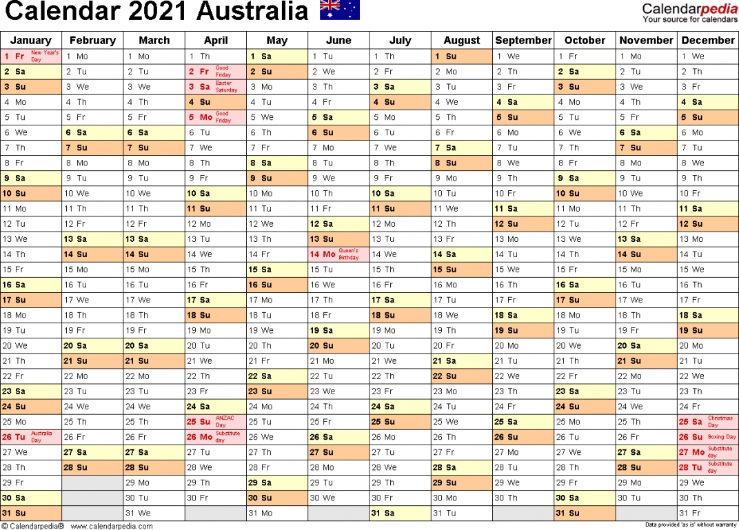Australia Calendar 2021 - Free Printable Excel Templates