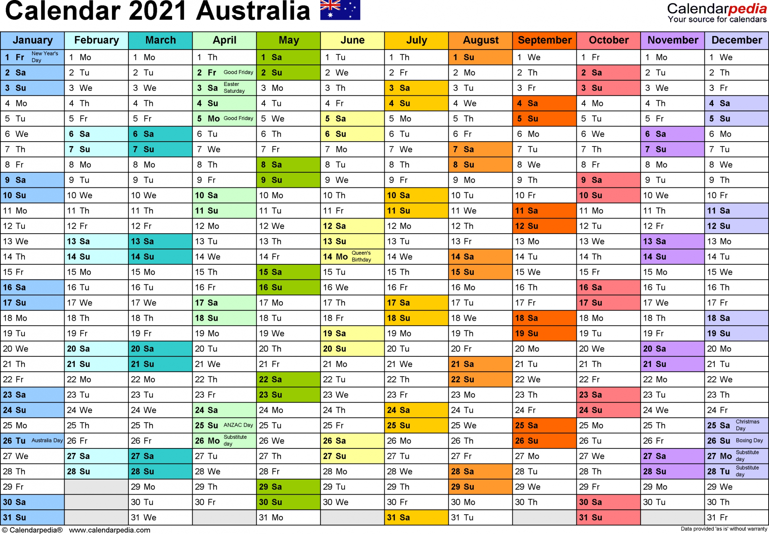 Free Printable Monthly Calendar 2021 Australia Free Printable Monthly Calendar 2021 Australia