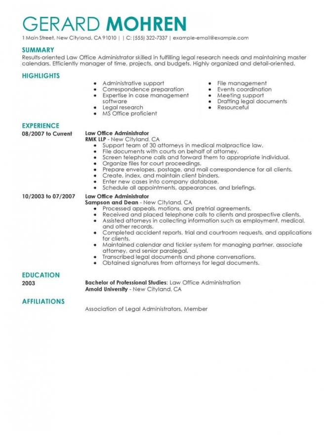 Administration Resume Example