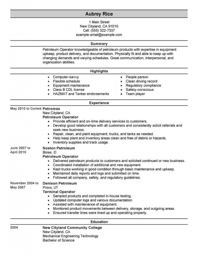 resume objective examples oil and gas