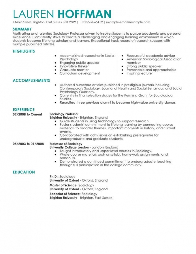 Academic Resume Examples