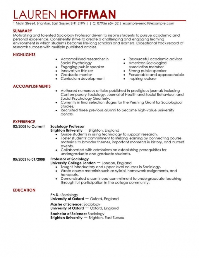 Academic Resume Examples