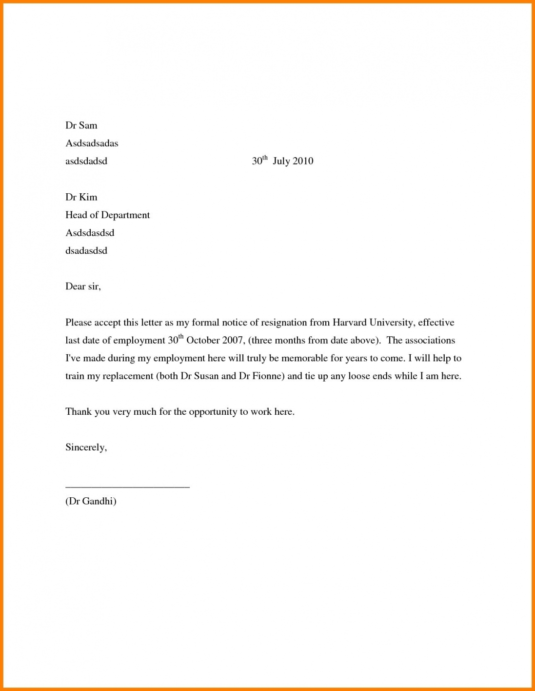 Basic Resignation Letters