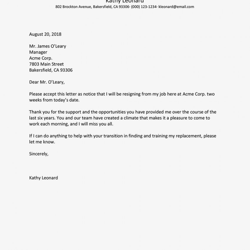 Basic Resignation Letters Free Letter Templates