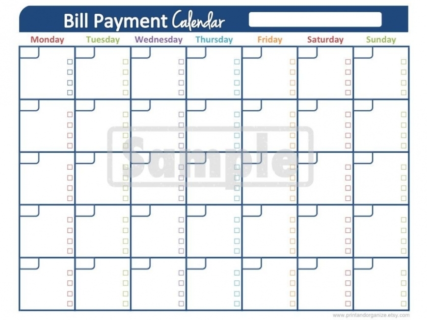 Printable Bill Pay Calendar