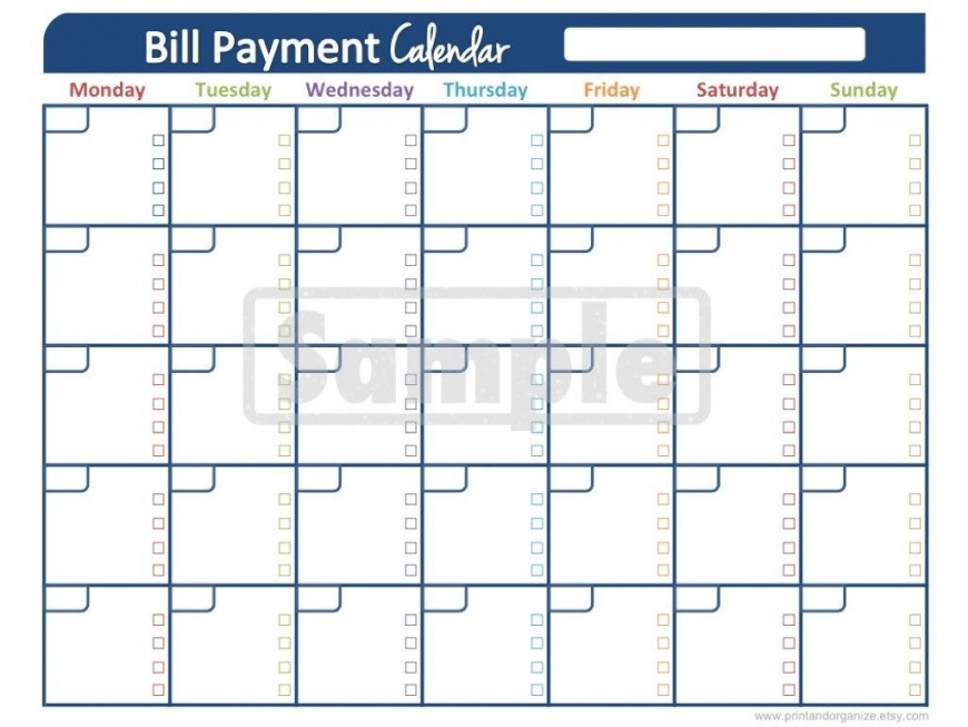 Bill Pay Calendar Printable