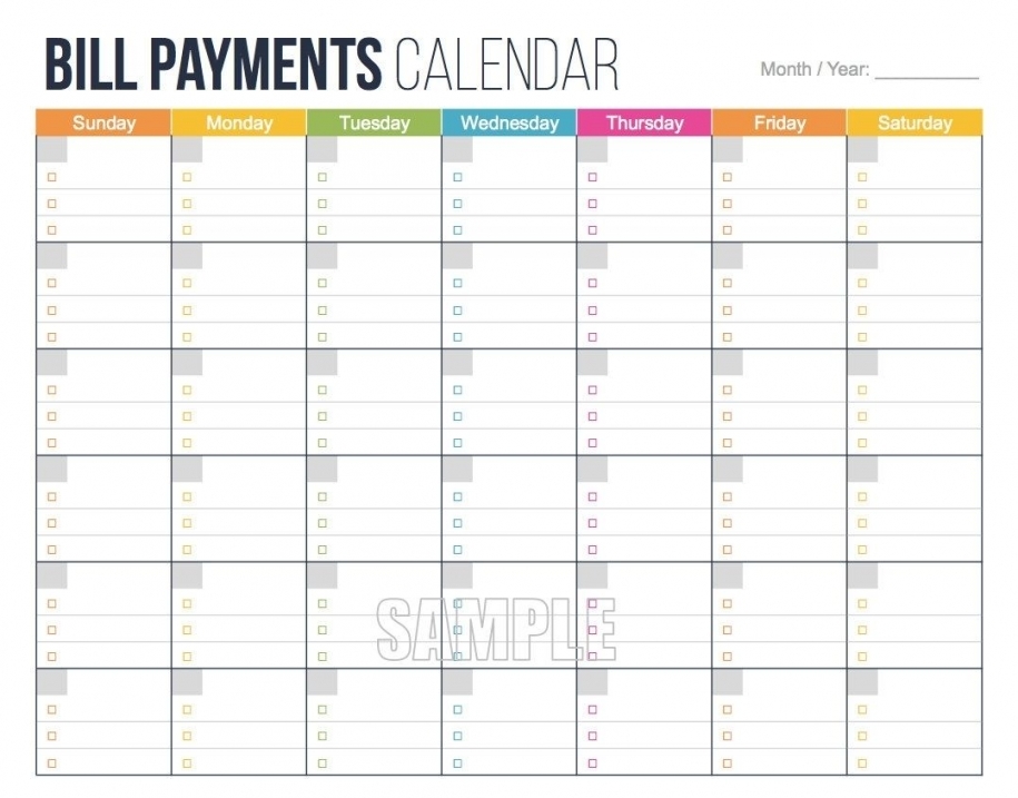 Bill Pay Calendar Printable