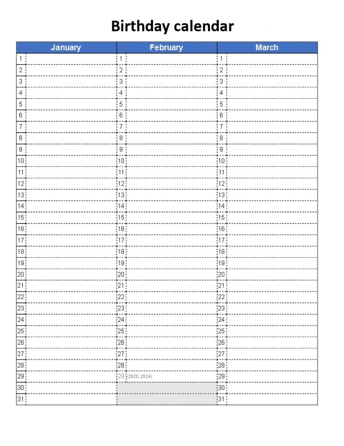 Printable Birthday Calendars 2020 Printable Birthday Calendars 2020