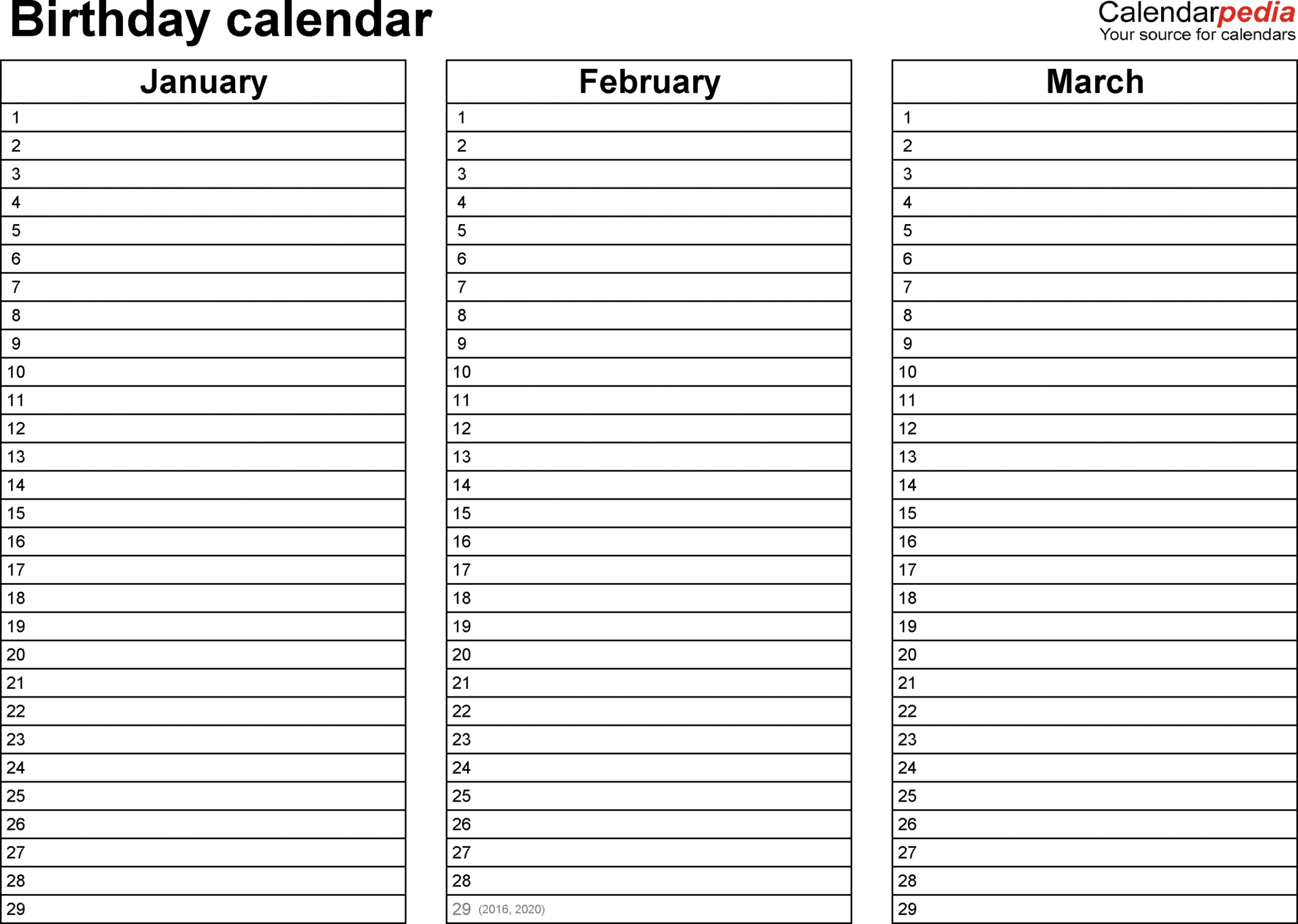 Birthday Calendar List Template Birthday Calendar List Template