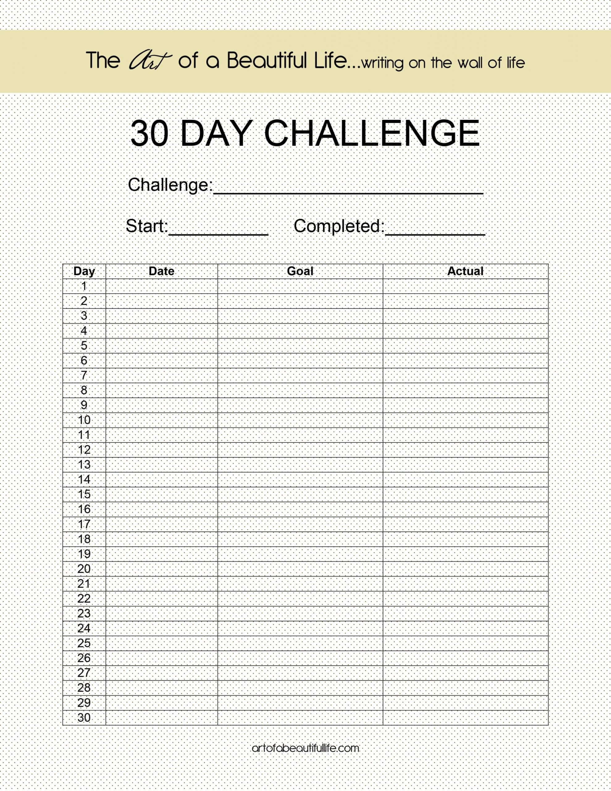 30 Day Challenge Printable