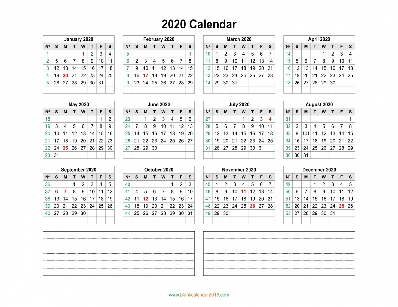 2 Week Blank Calendar 2020 Printable