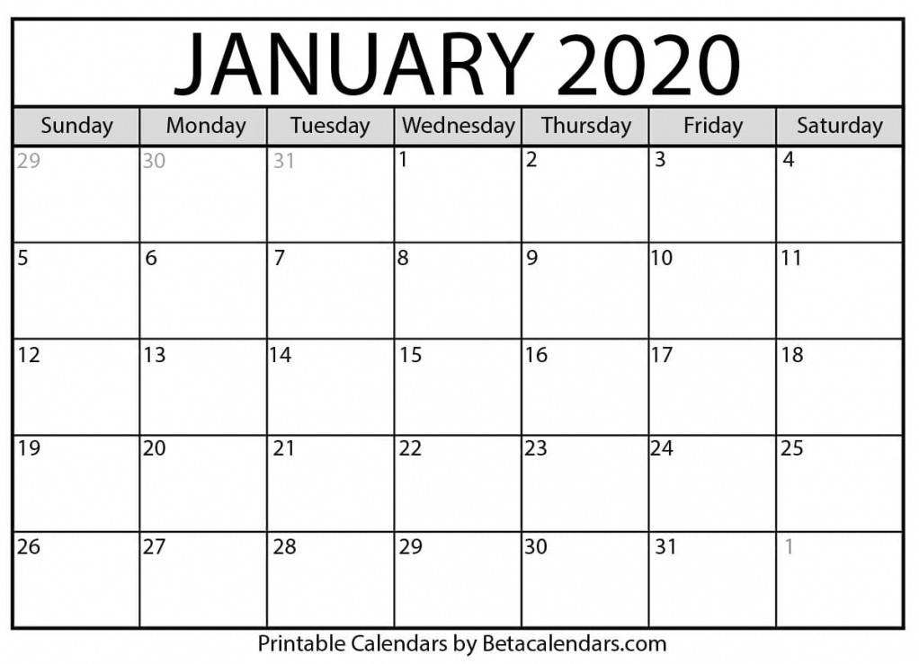 Printable Calendar For January 2020