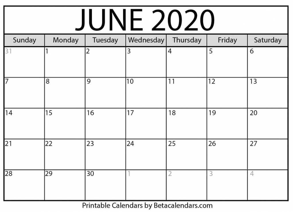 Printable June Calendar 2020