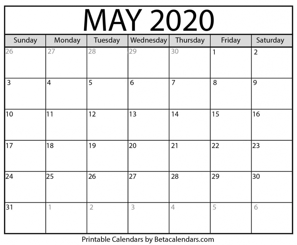 May 2020 Calendar With Holidays Printable