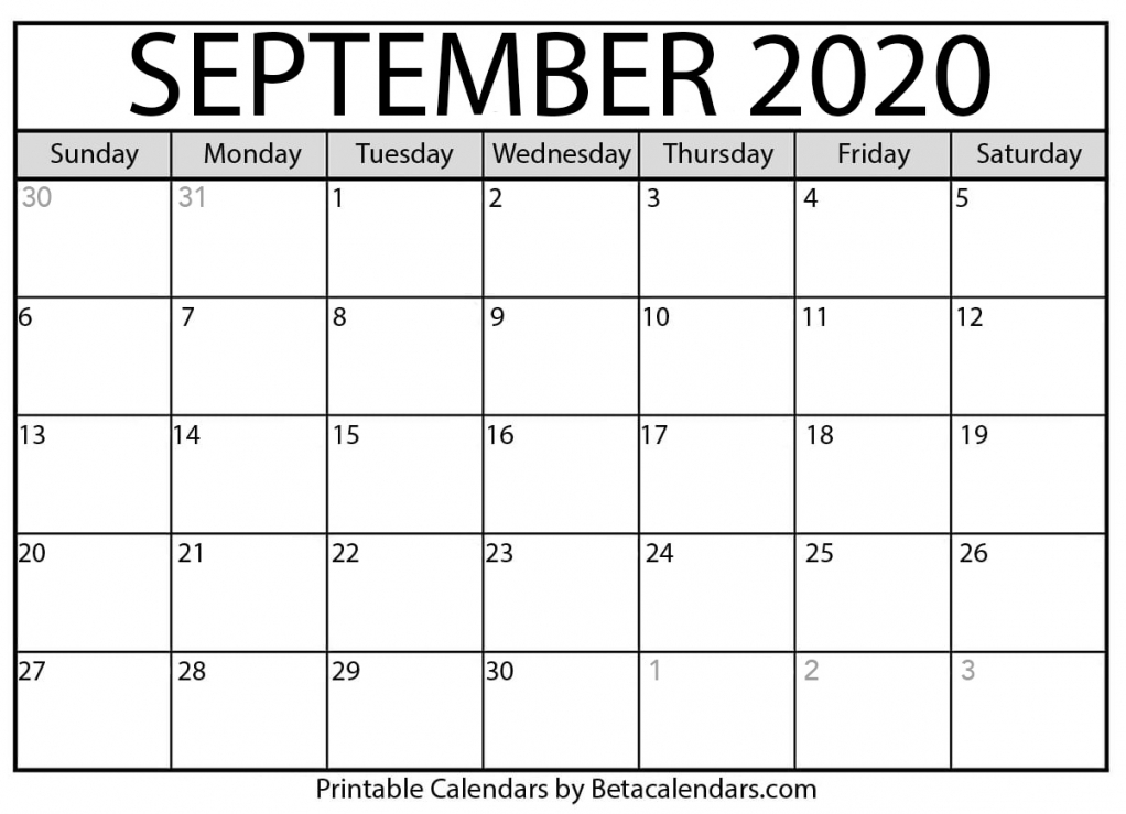 Calendar September 2020 Printable