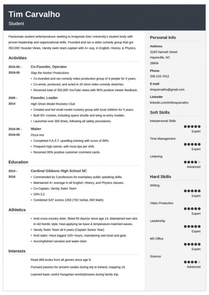 College Application Resume Example