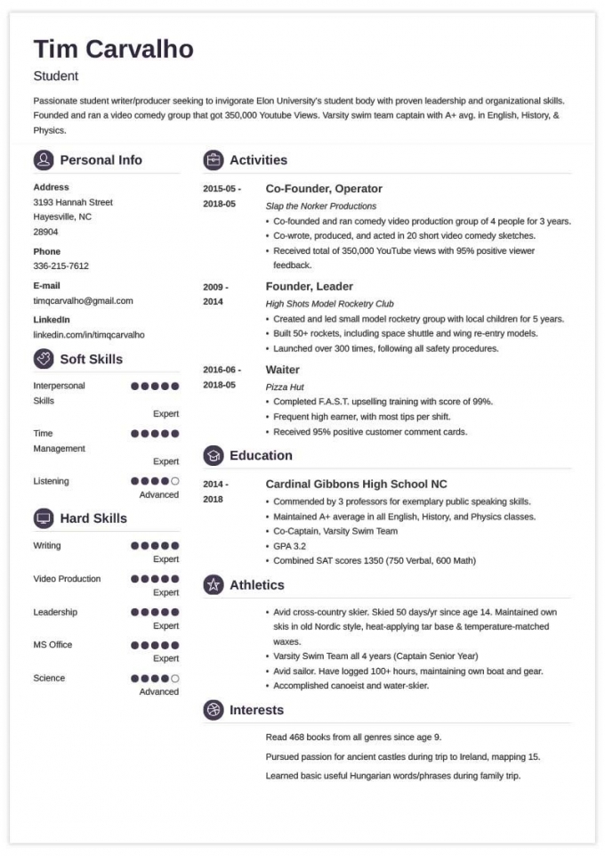 College Application Resume Example