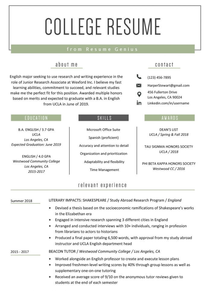 College Student Resume Sample &amp; Writing Tips | Resume Genius