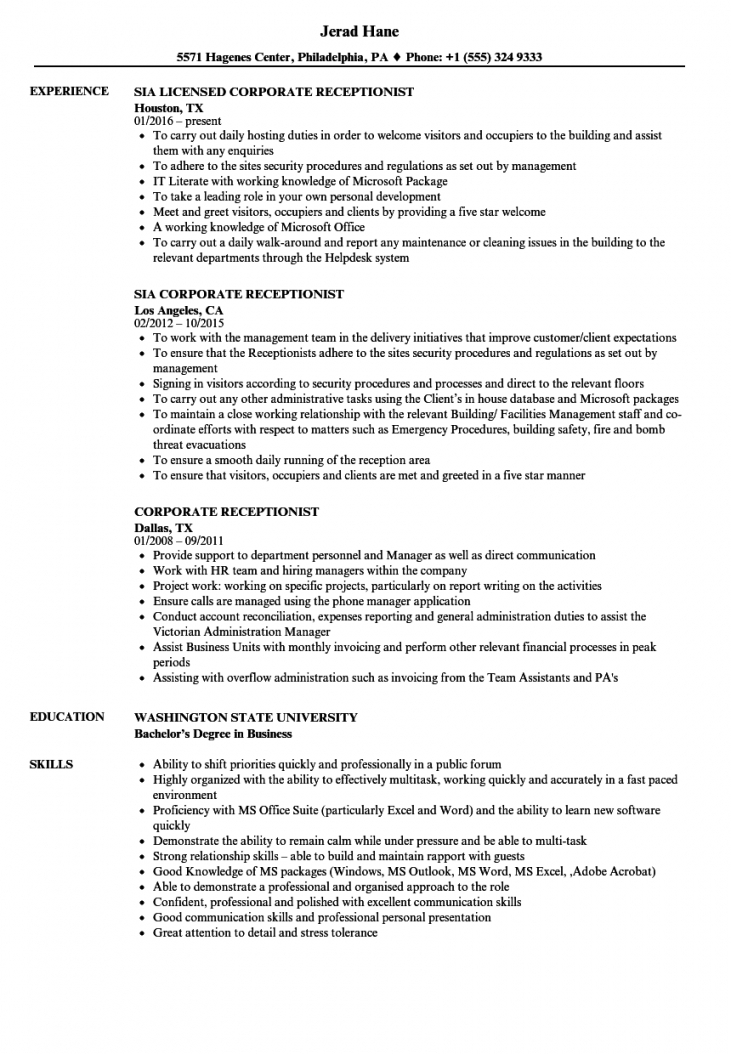 Reception Resume Examples