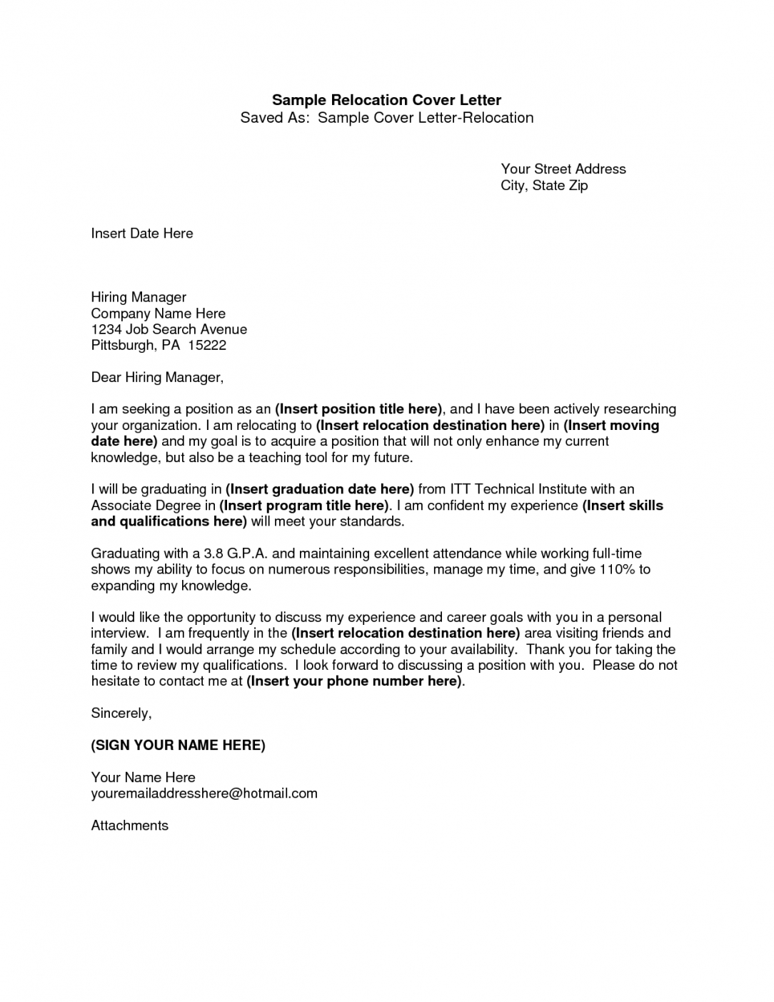 Sample Cover Letter For Relocation