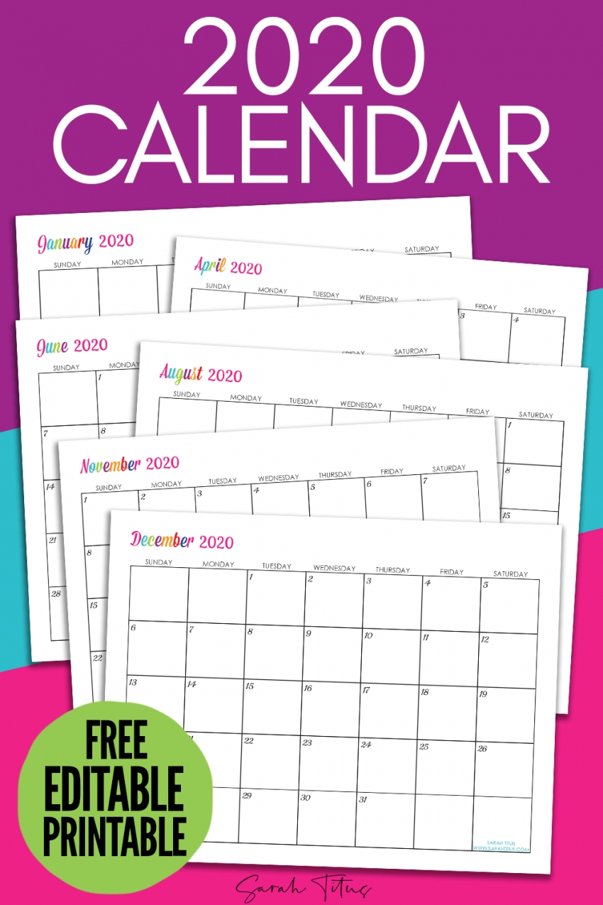 Editable Printable Calendar 2020