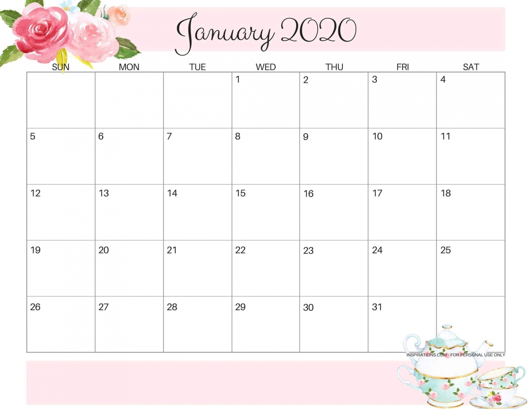 January 2020 Calendar Printable