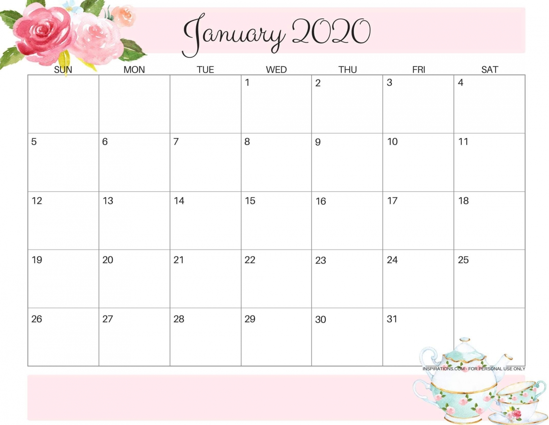 January 2020 Calendar Printable January 2020 Calendar Printable