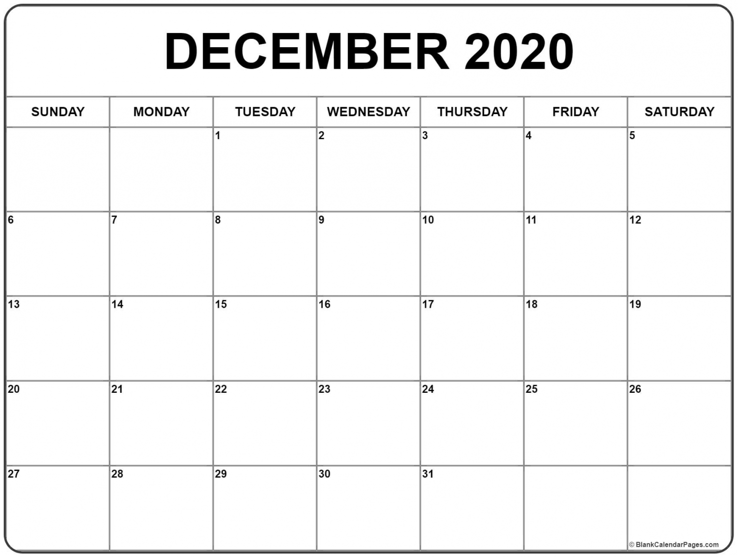 Calendar December 2020 Printable