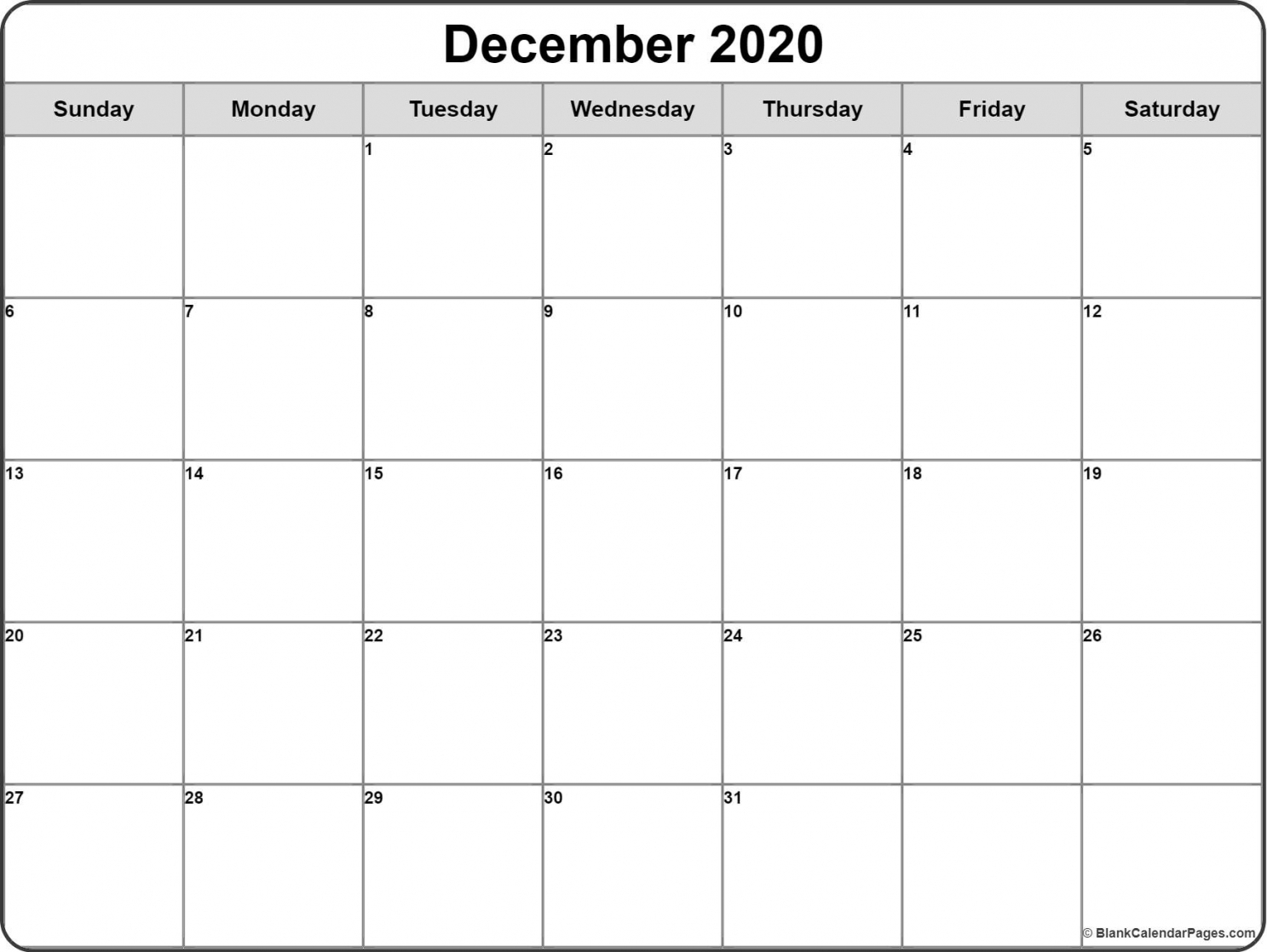 Blank Printable Monthly Calendar 2020