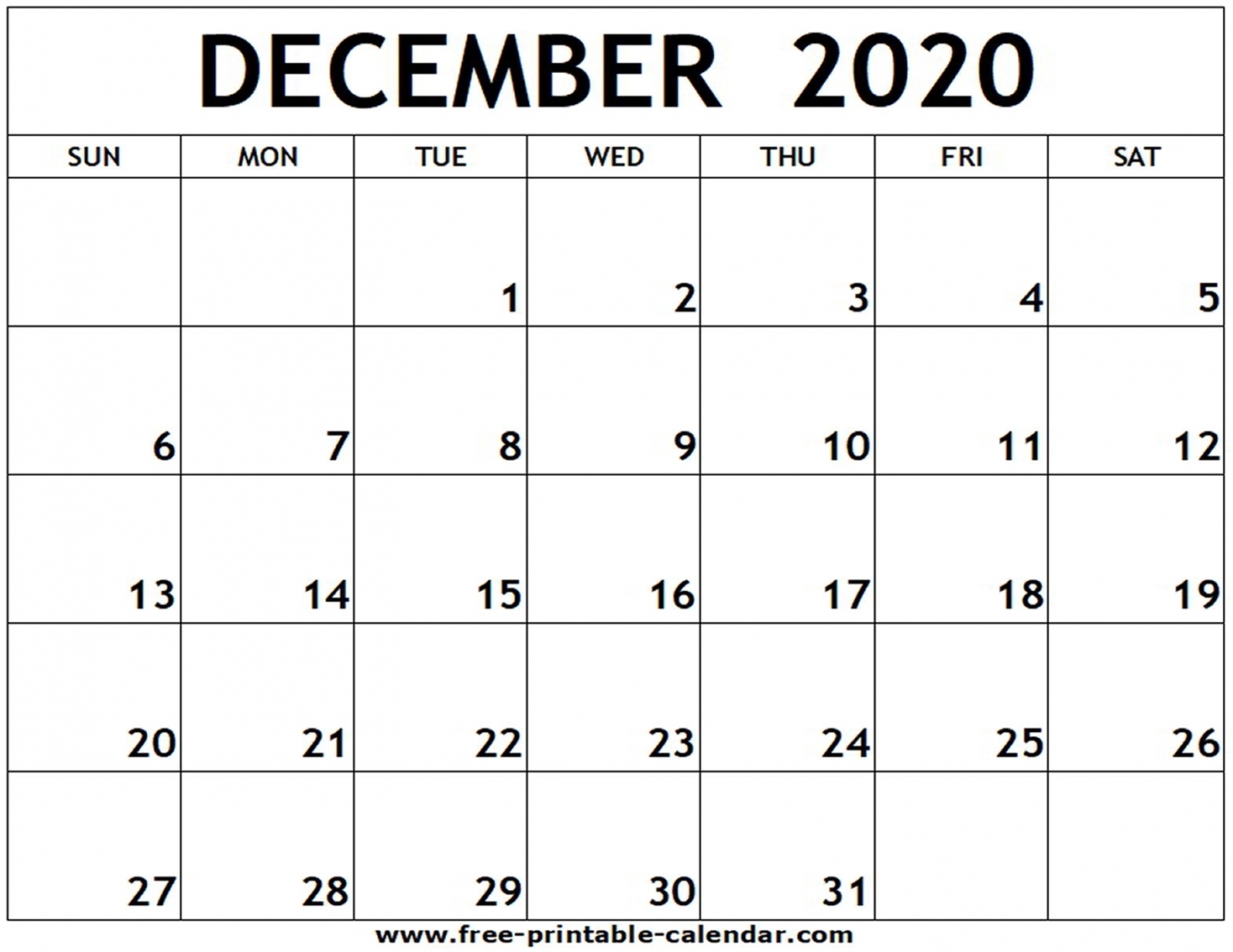 December 2020 Printable Calendar