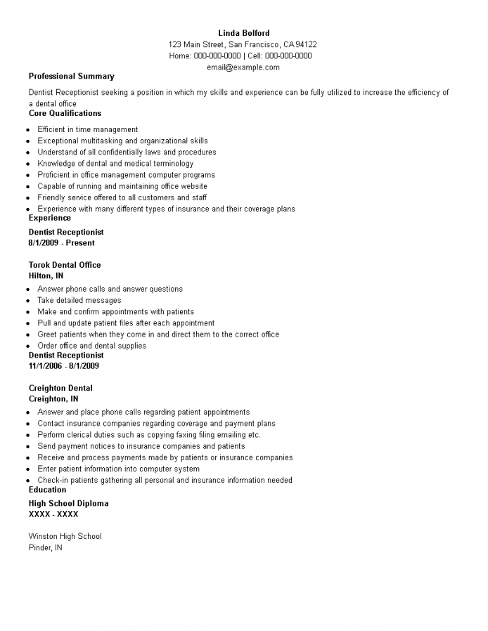 Dental Receptionist Resume Examples