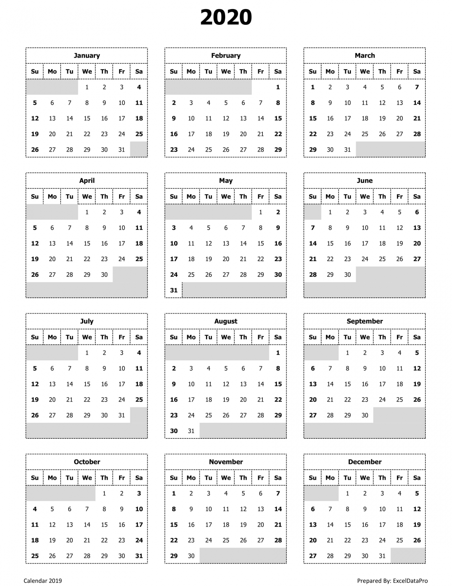 Calendar 2020 Year View Template Calendar 2020 Year View Template
