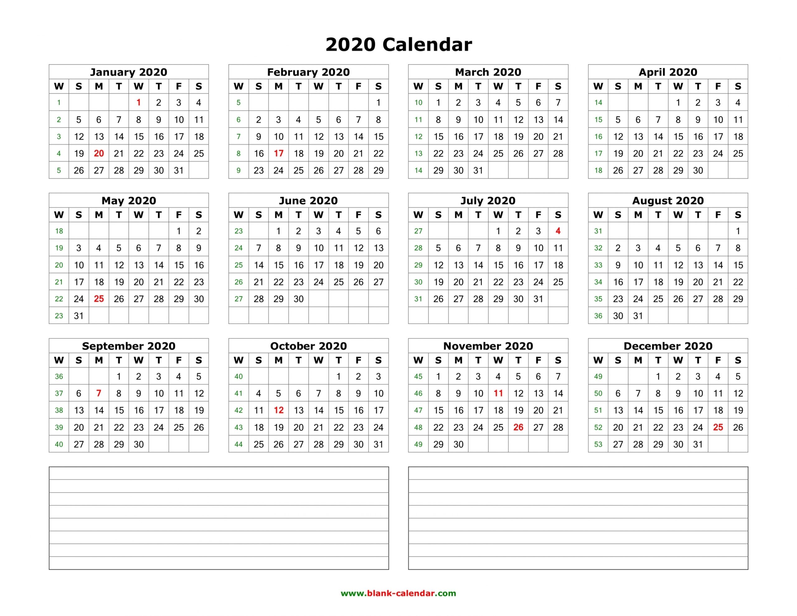 2 Week Blank Calendar 2020 Printable