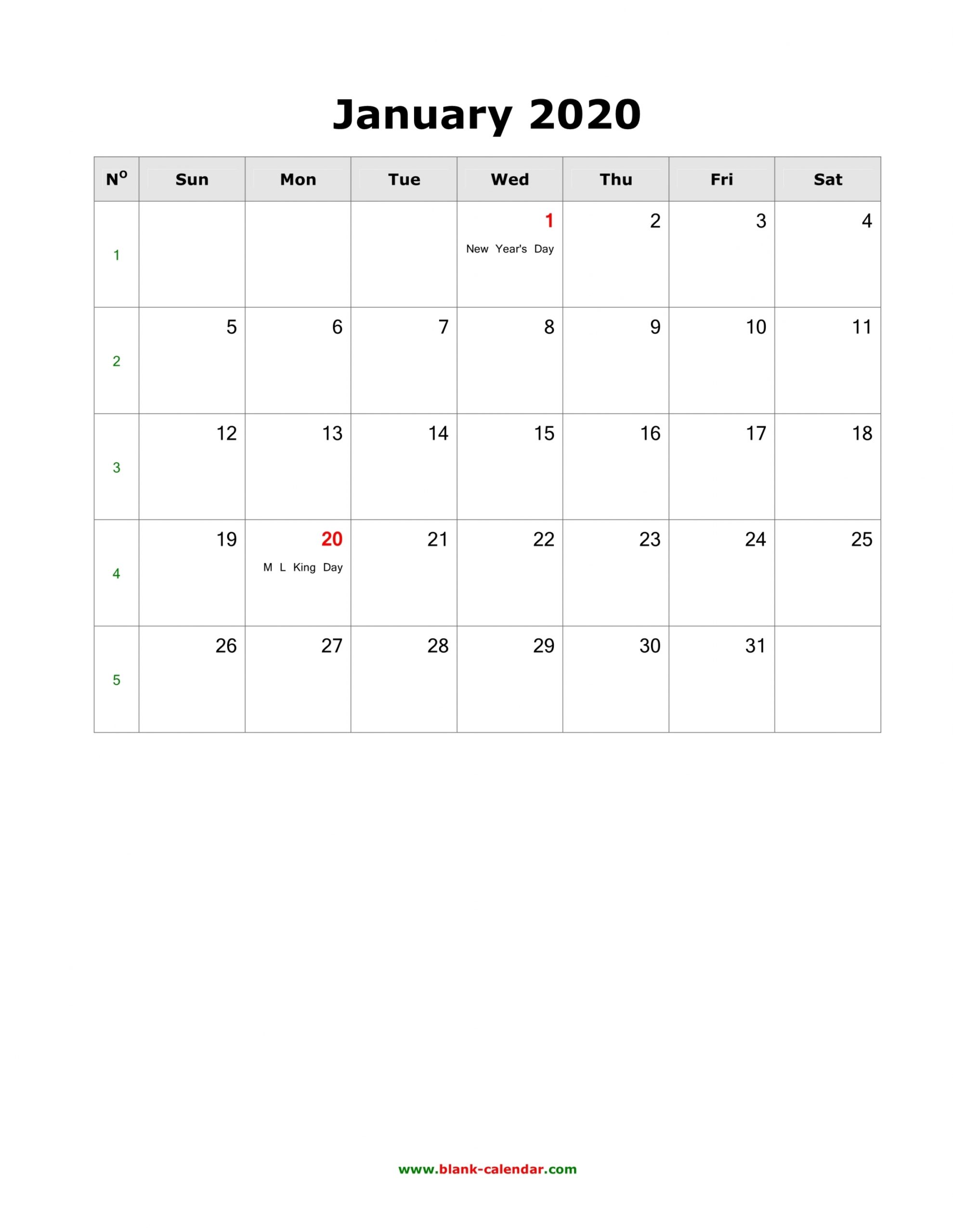 2020 Printable Calendar With Us Holidays