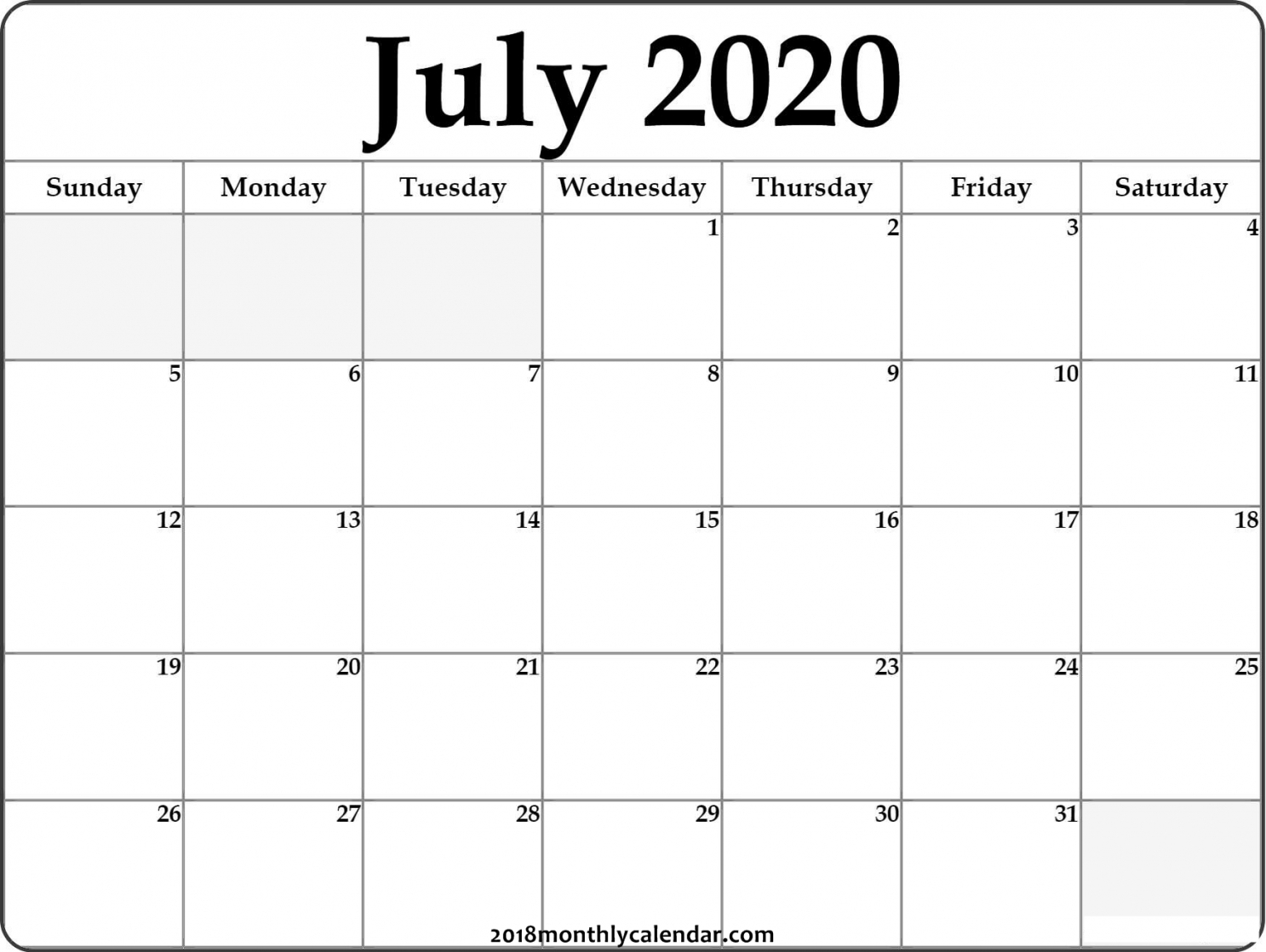 Monthly Calendar 2020 Printable