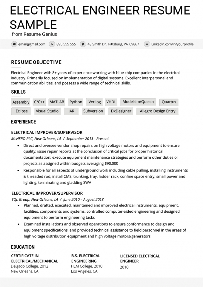 Electrical Engineer Resume Example &amp; Writing Tips | Resume