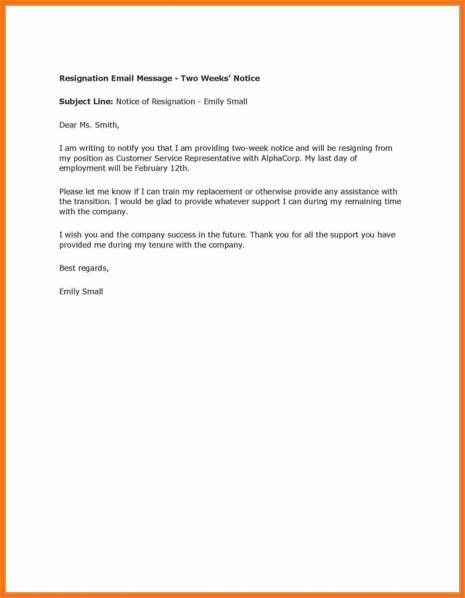 Two Weeks Notice Letter Examples