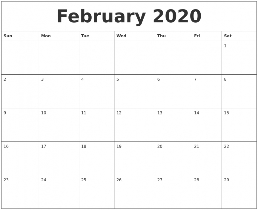 February 2020 Blank Printable Calendars