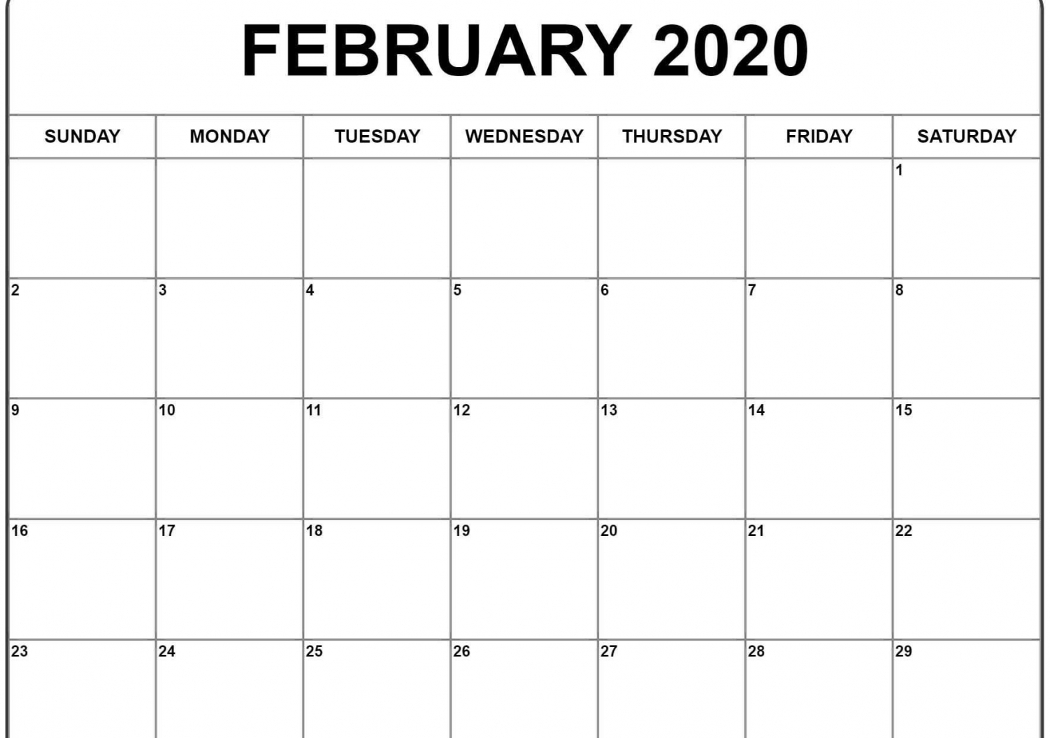 2020 February Printable Calendar 2020 February Printable Calendar