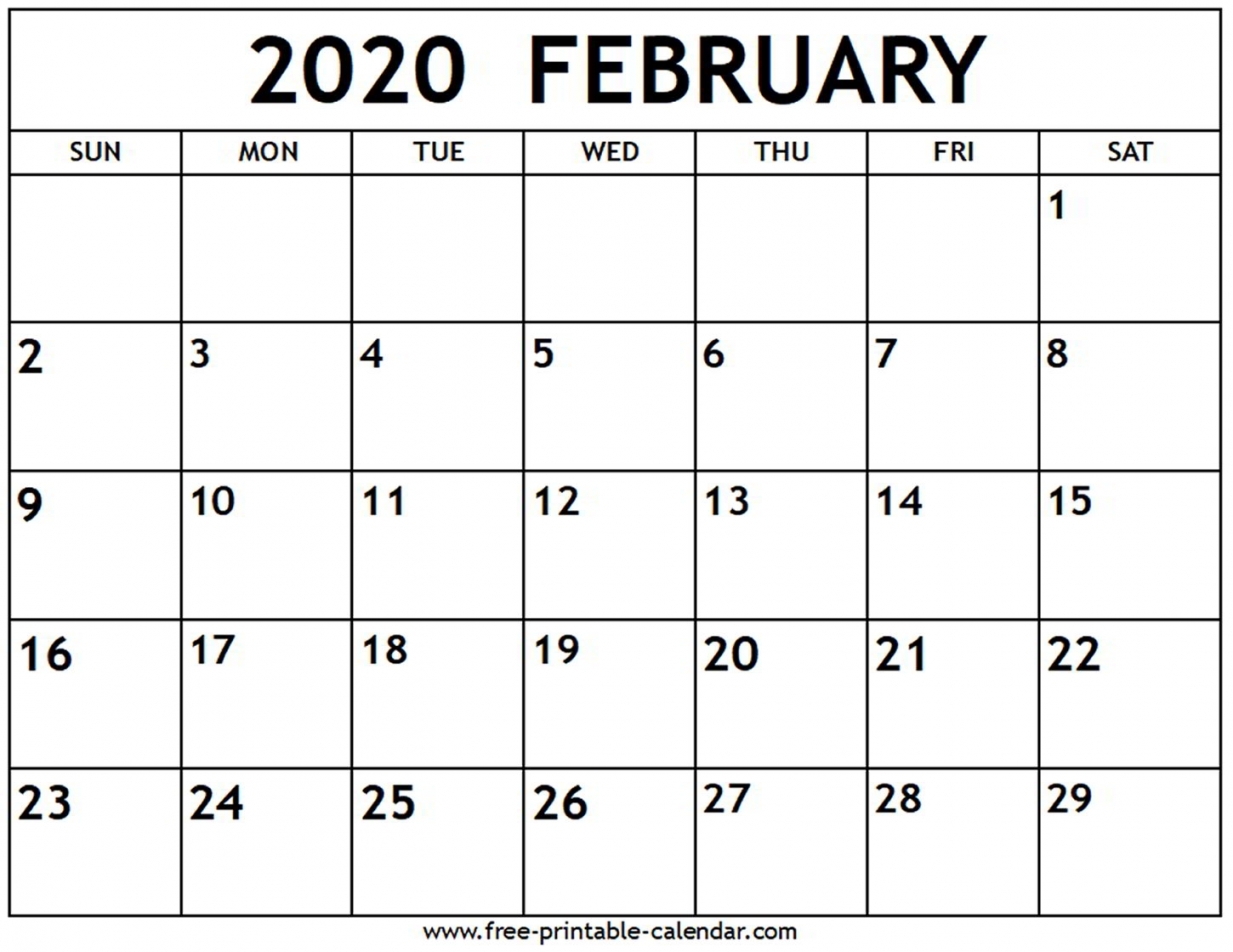 2020 February Calendar Printable
