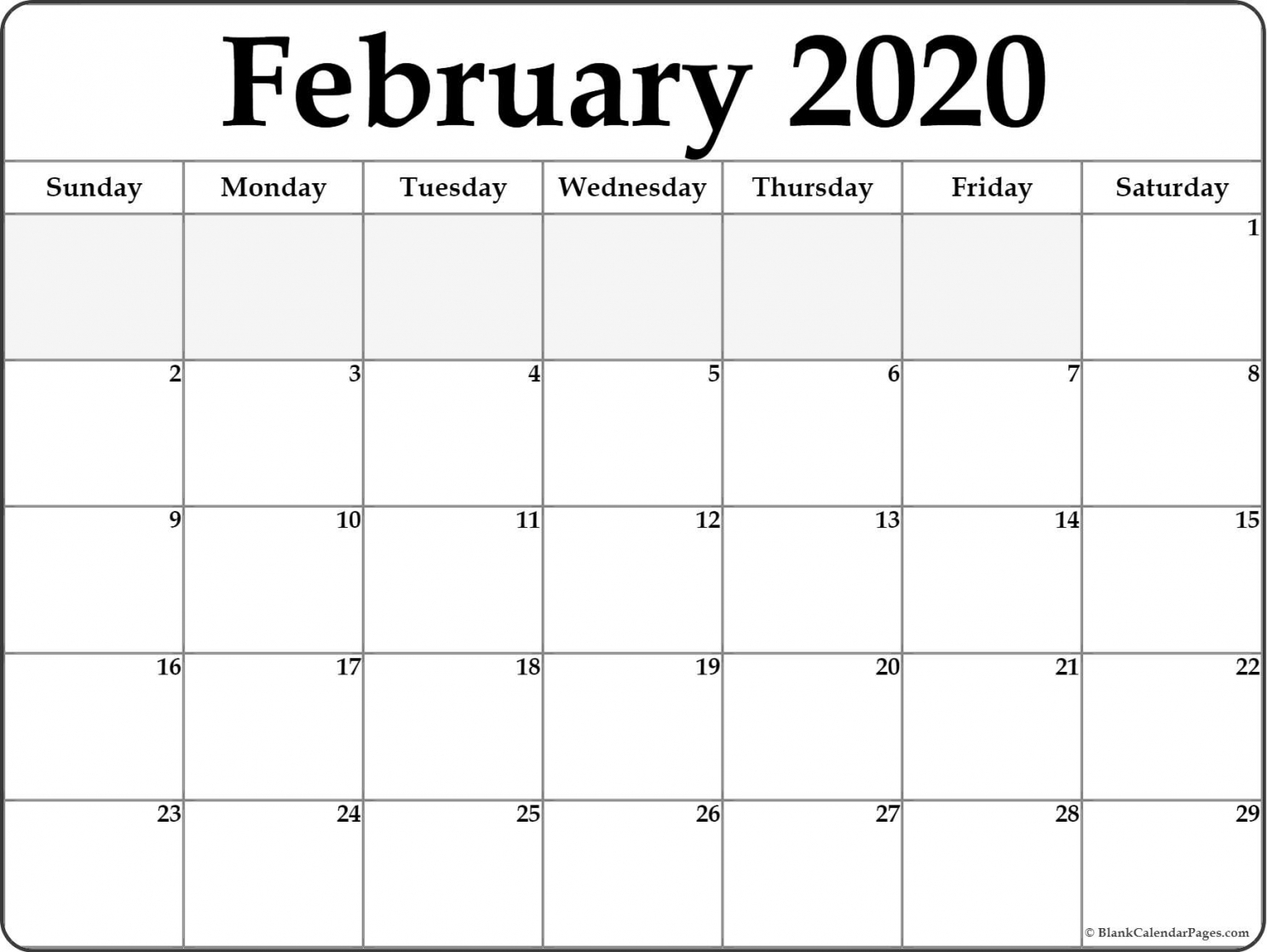 Blank 2020 Calendar Printable
