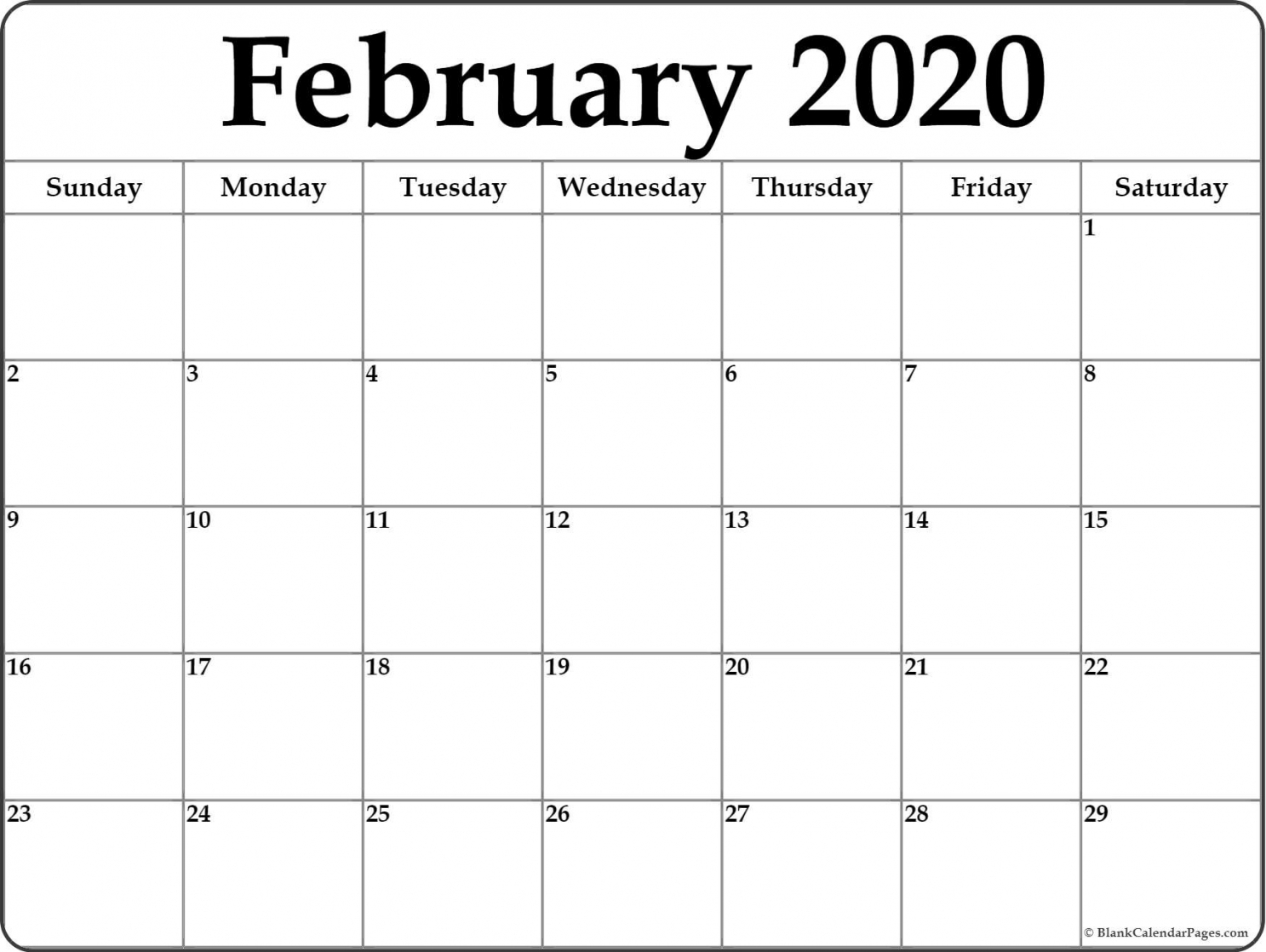 2020 February Printable Calendar 2020 February Printable Calendar