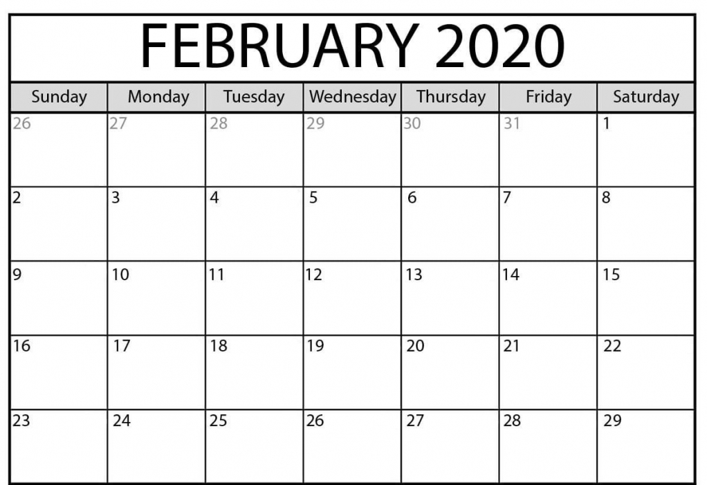 Calendar 2020 February Printable